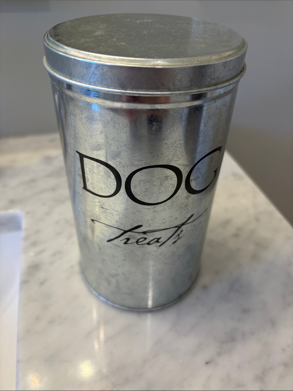 Dog Treats Tin - Silver Metal Canister